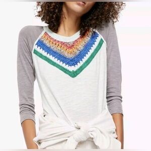 Free People We The Free Spring Bound Crochet Yoke Top XS linen blend